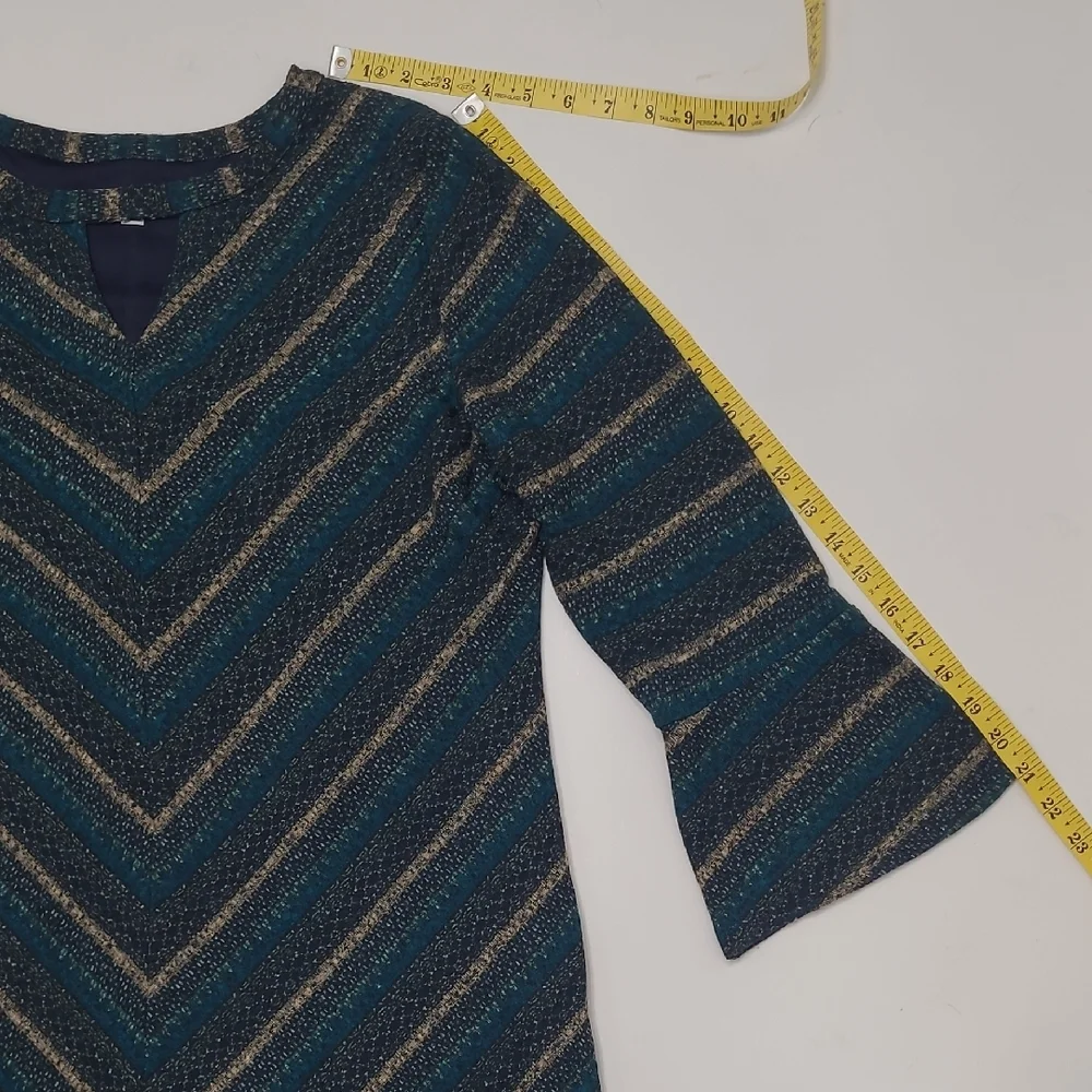 Studio One New York Boho Knit A-Line Dress Long Bell Sleeve Lined Chevron Cutout - Picture 13 of 17